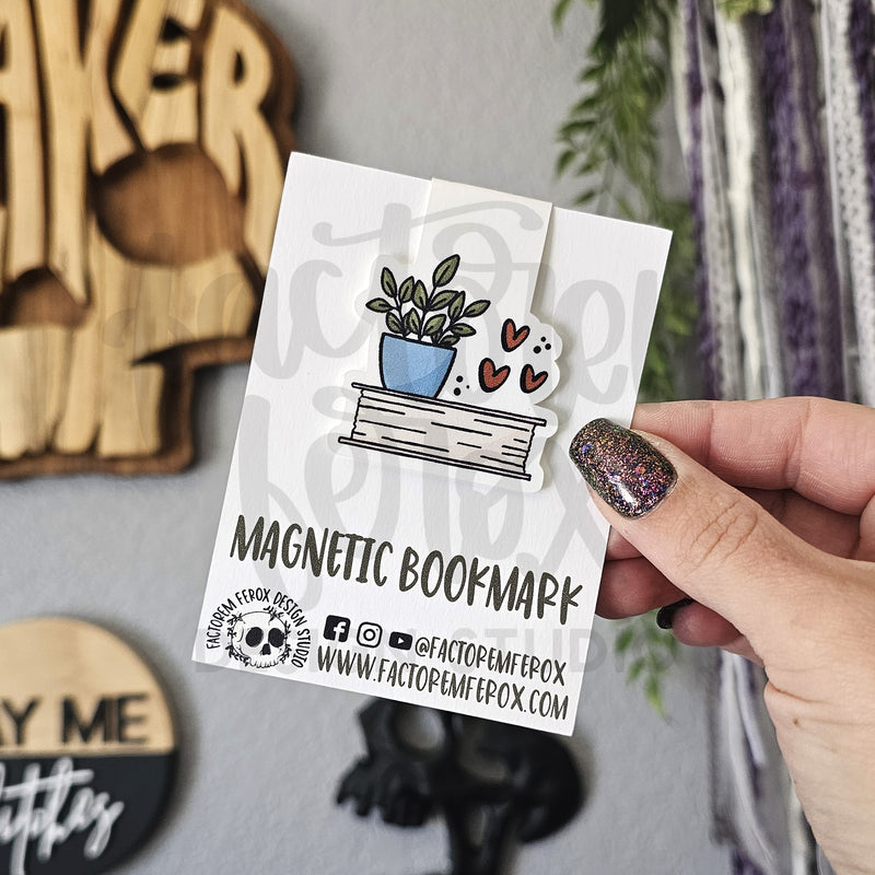 Book and Potted Plant Magnetic Bookmark ©