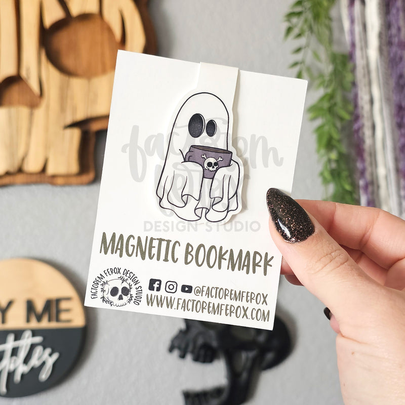 Ghost Holding Mug Magnetic Bookmark ©