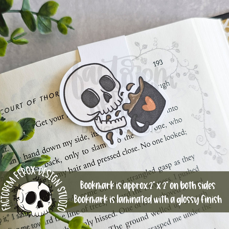 Skull and Coffee Magnetic Bookmark ©