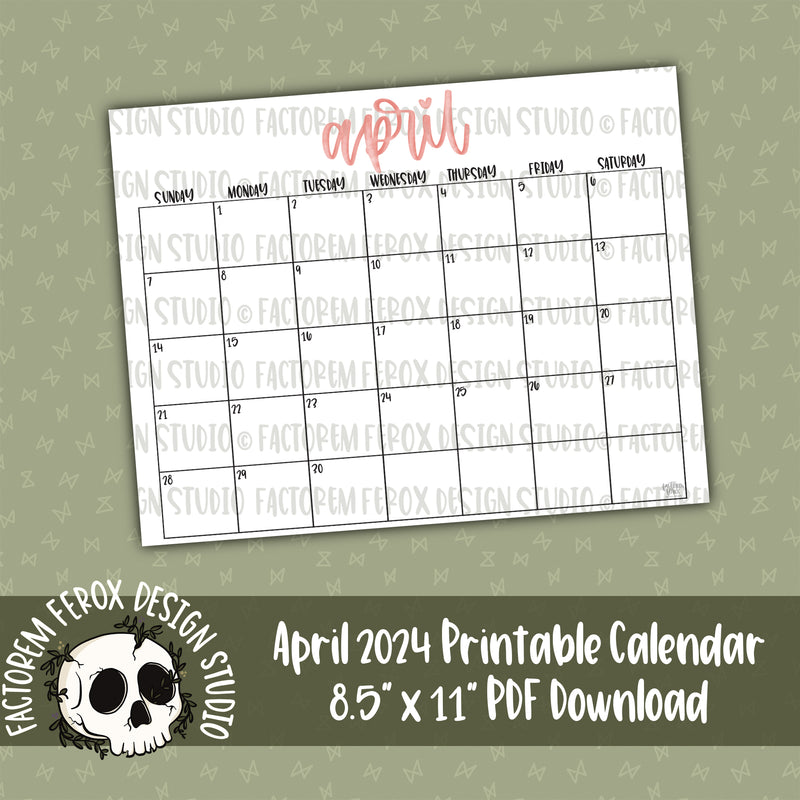 Printable April 2024 Calendar ©