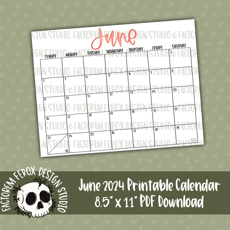 Printable June 2024 Calendar ©