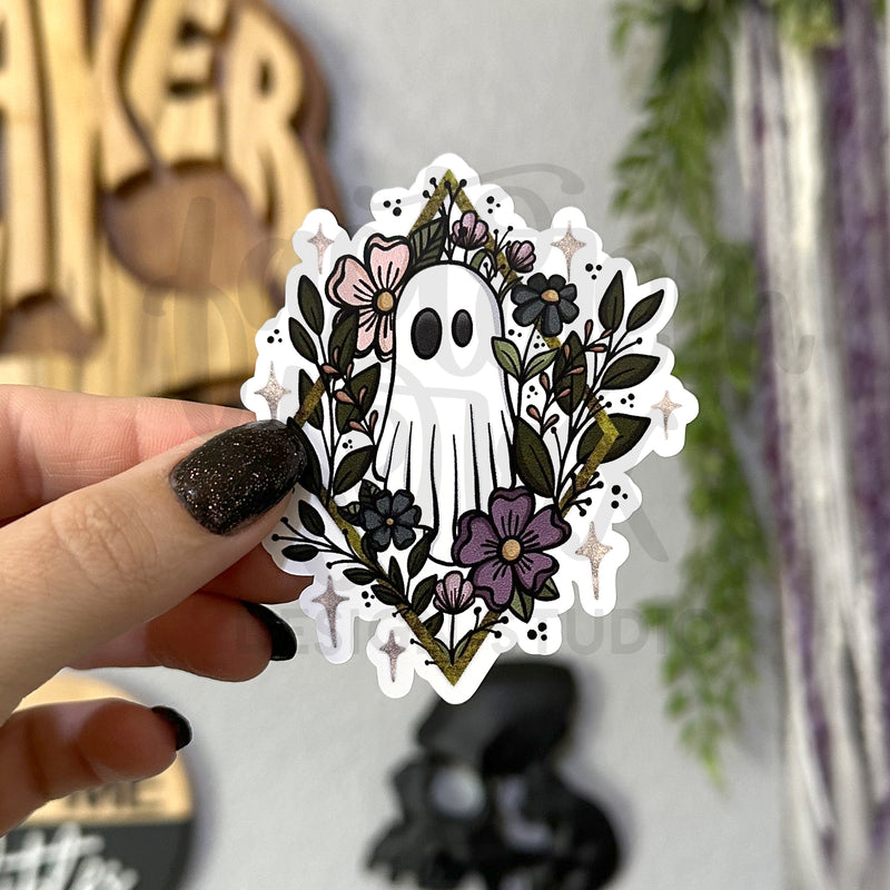 Ghost and Flowers Vinyl Sticker©
