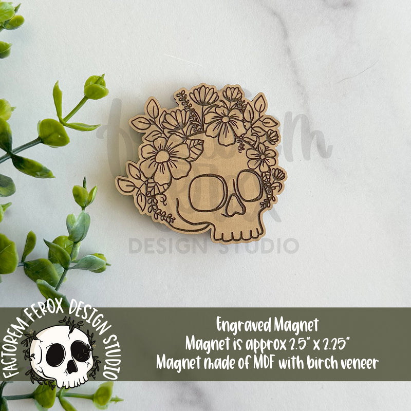 Skull and Flowers Engraved Magnet ©