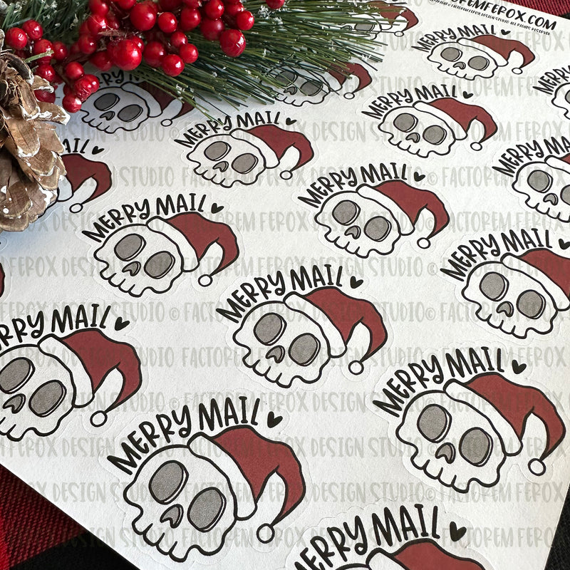Merry Mail Skull Sheet of Stickers ©