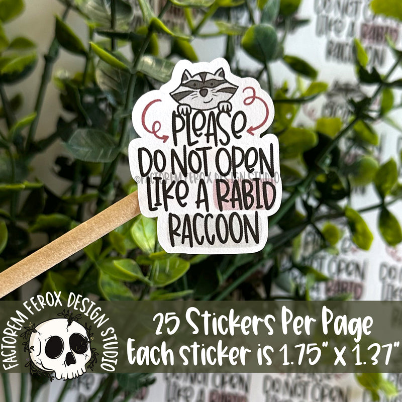 Open Carefully Raccoon Sheet of Stickers ©