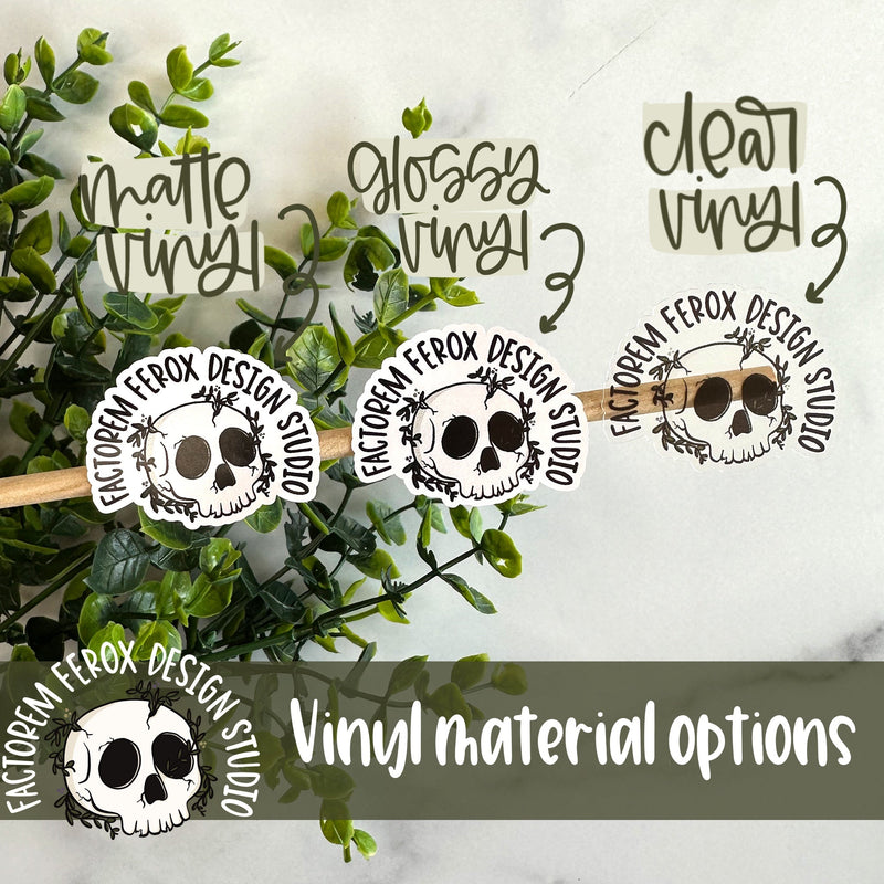 Monochrome Skull and Flowers Vinyl Sticker©