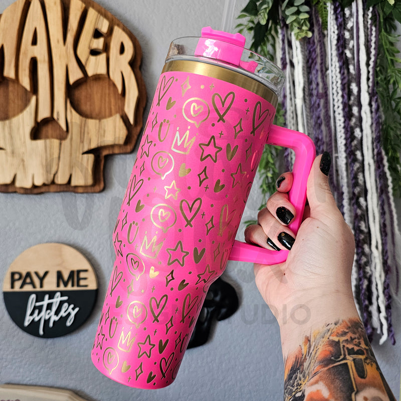 Cutesy Doodles 40oz Engraved Gold Stainless Steel Tumbler ©