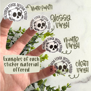 a person's hand with a sticker on it that says examples of each