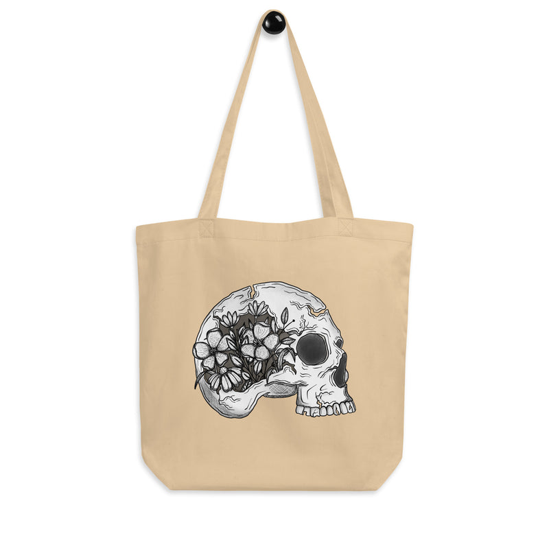 Monochrome Skull and Flowers Eco Tote Bag ©