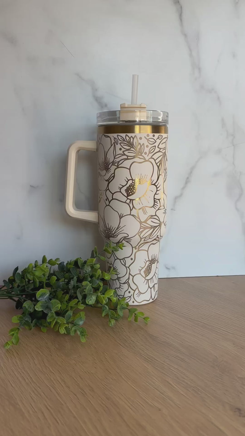 Floral Gold 40oz Engraved Stainless Steel Tumbler ©