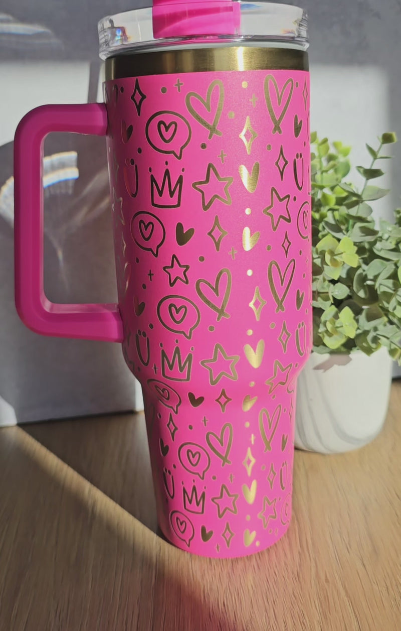 Cutesy Doodles 40oz Engraved Gold Stainless Steel Tumbler ©