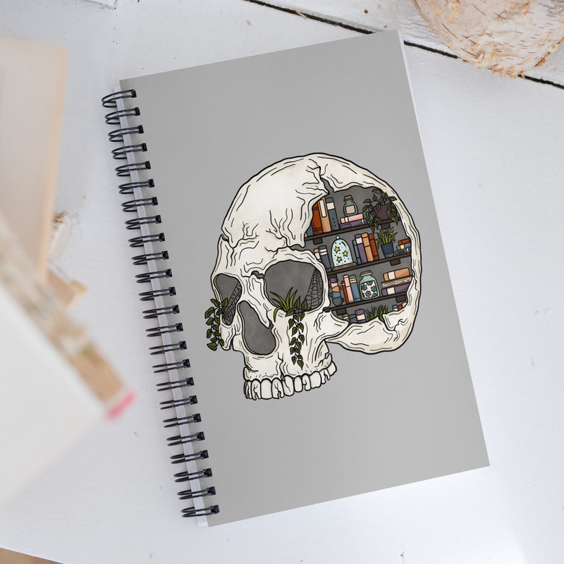 Skull Bookcase Spiral Notebook ©