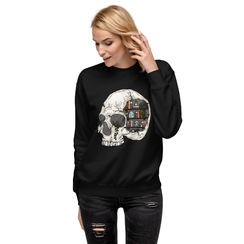 Skull Bookcase Unisex Premium Sweatshirt ©