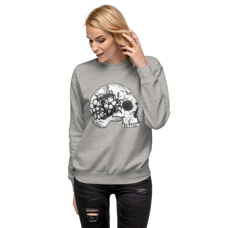 Monochrome Skull and Flowers Unisex Premium Sweatshirt ©