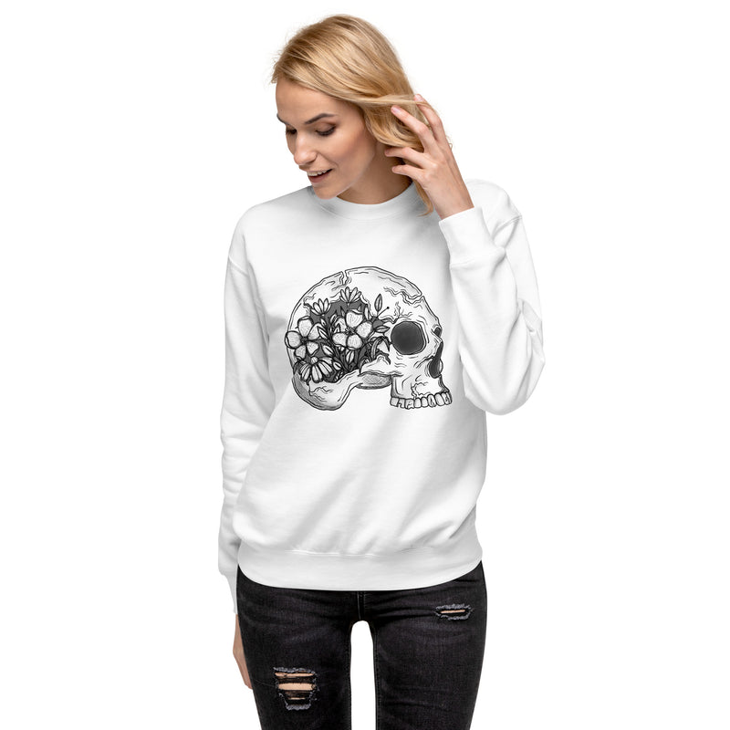 Monochrome Skull and Flowers Unisex Premium Sweatshirt ©