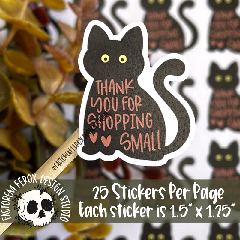 Black Cat Thank You for Shopping Small Sticker ©
