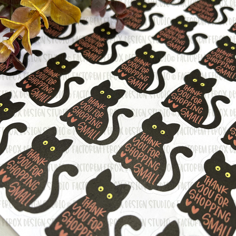 Black Cat Thank You for Shopping Small Sticker ©