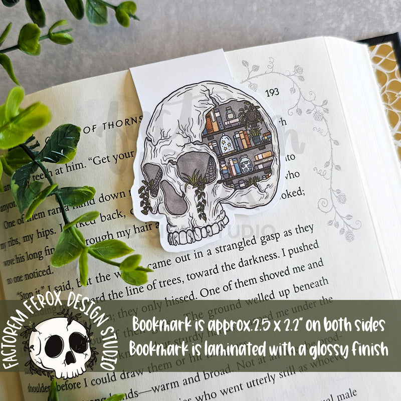 Skull Bookcase Magnetic Bookmark ©