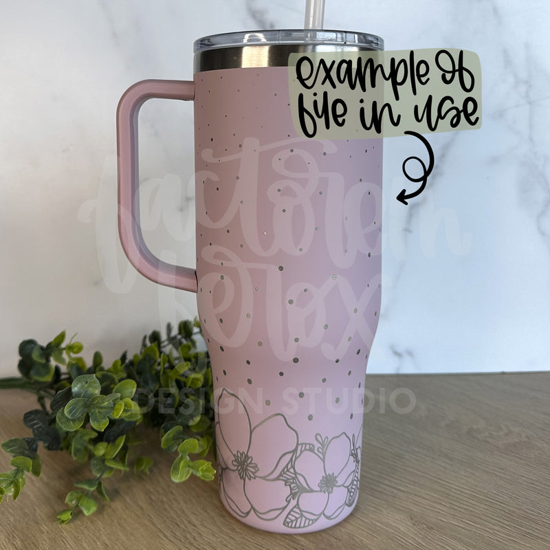 Flowers and Dots Full Wrap Design for 40oz Engraved Tumbler