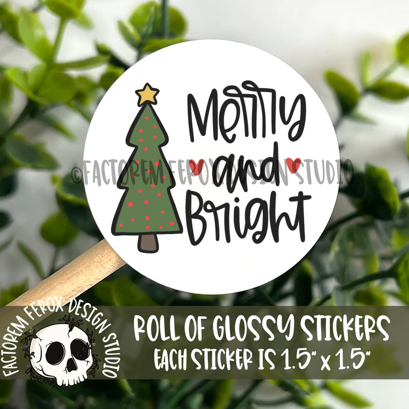 Merry and Bright Christmas Tree Stickers on a Roll ©