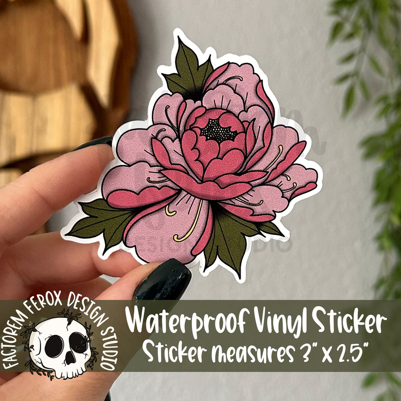 Pink Peony Flower Vinyl Sticker©