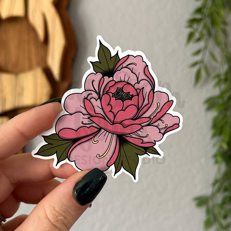 Pink Peony Flower Vinyl Sticker©