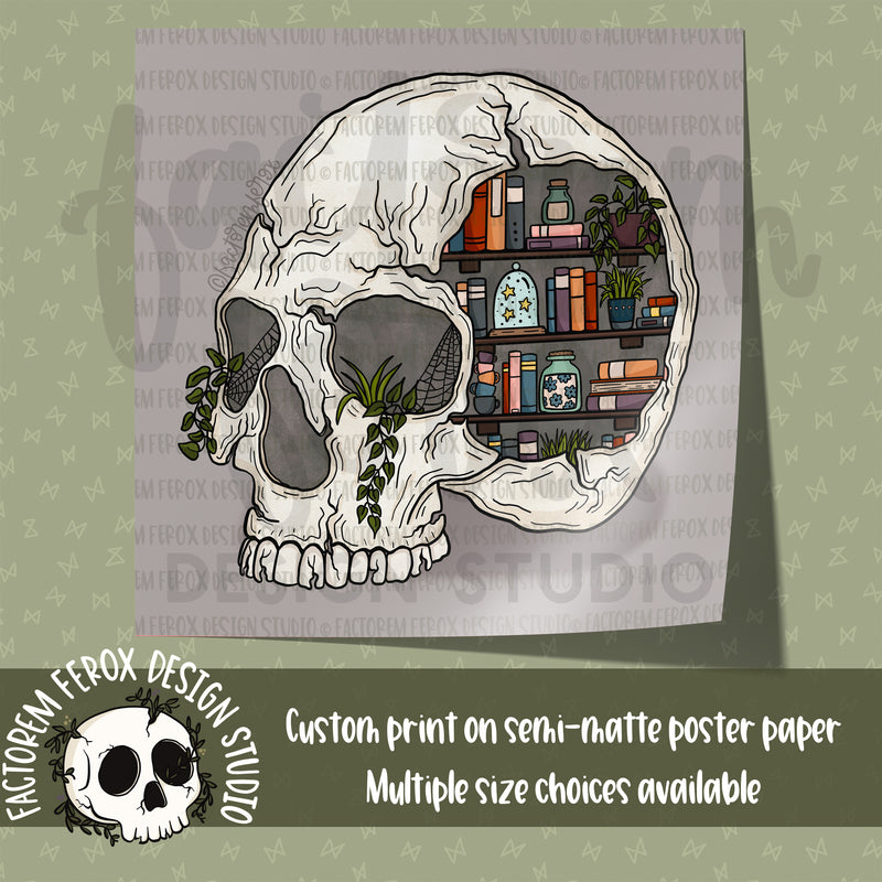 Skull Bookcase Poster Print ©