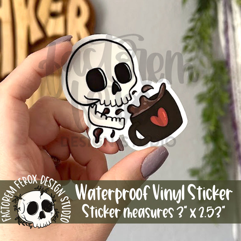 Skull and Coffee Vinyl Sticker©