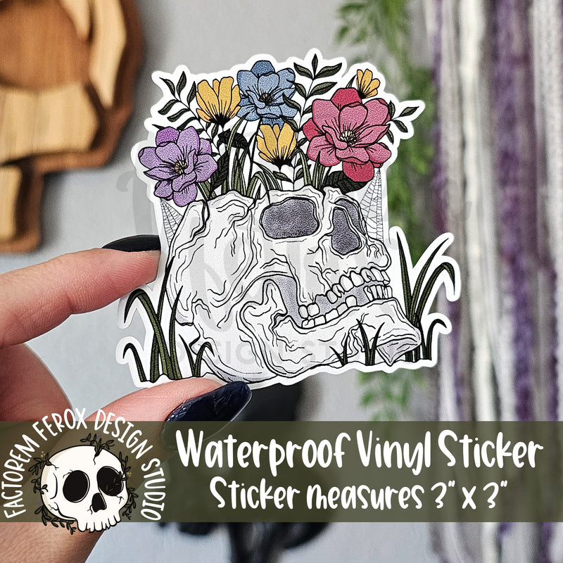 Spring Skull and Flowers Vinyl Sticker©