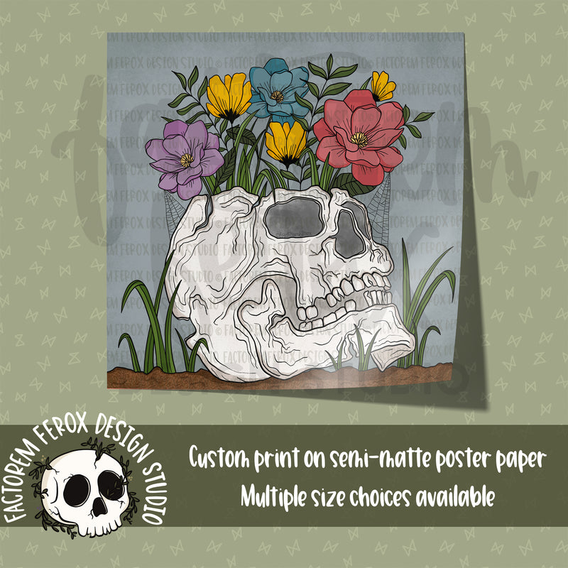 Spring Skull and Flowers Poster Print ©