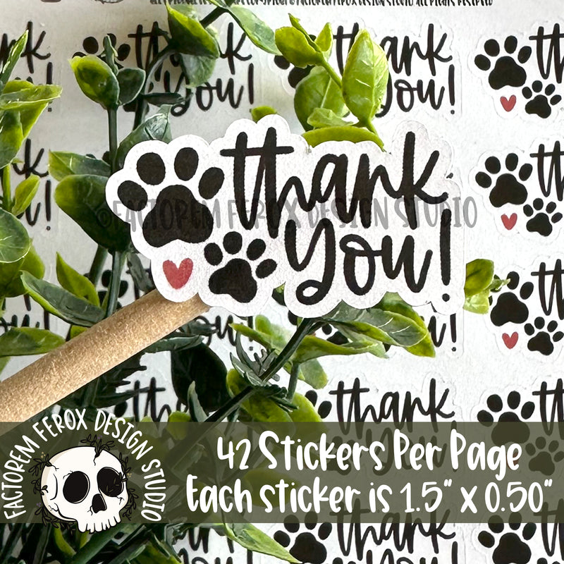 Dog Paw Thank You Sheet of Stickers ©
