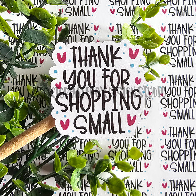 Thank You for Shopping Small Pink Hearts Sheet of Stickers ©