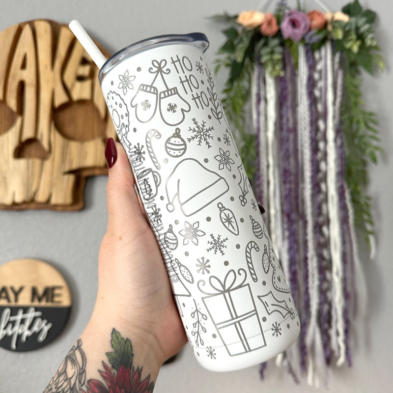 Christmas Doodles 20oz Engraved Stainless Steel Tumbler ©