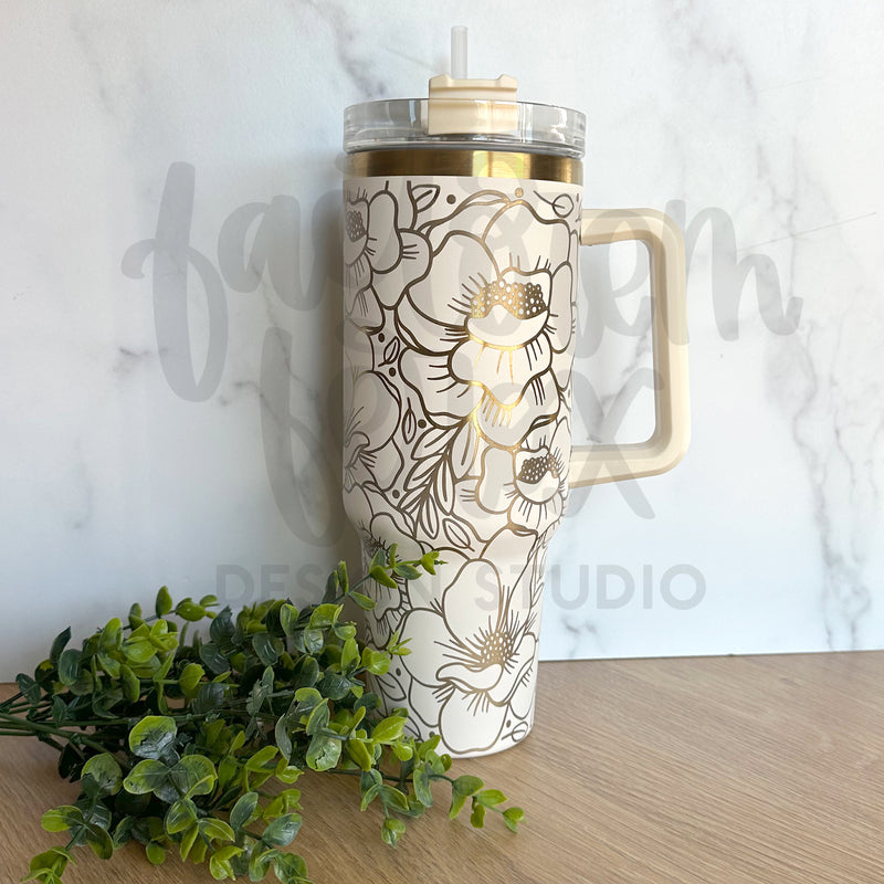 Floral Gold 40oz Engraved Stainless Steel Tumbler ©