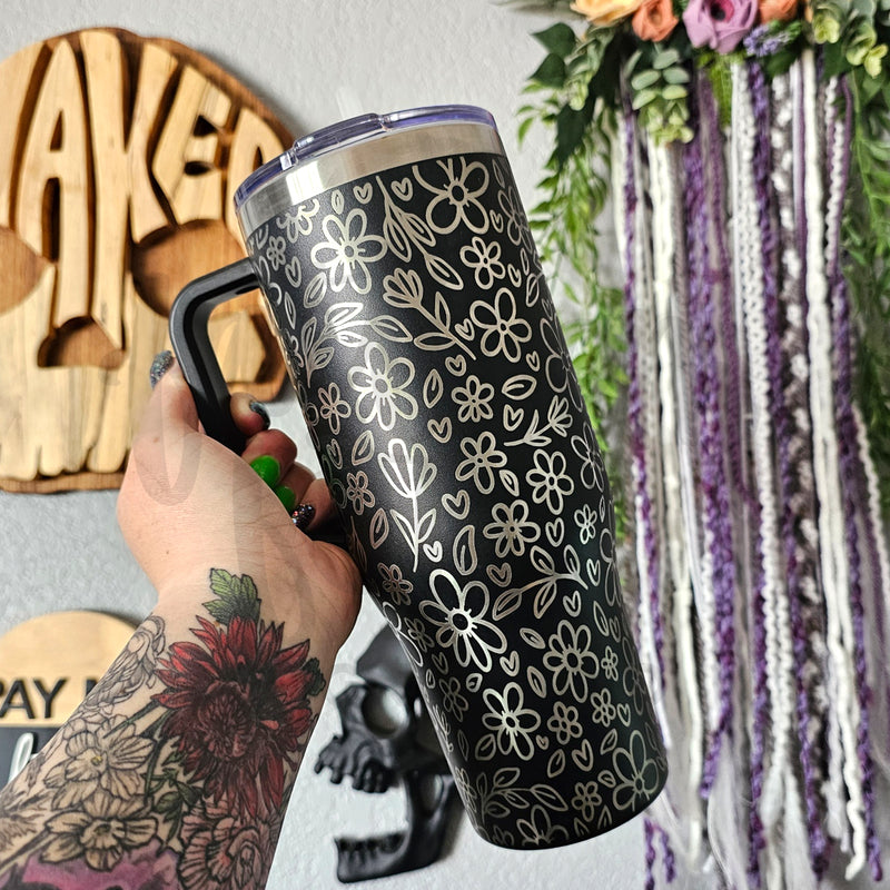Doodle Flowers 40oz Engraved Stainless Steel Tumbler ©
