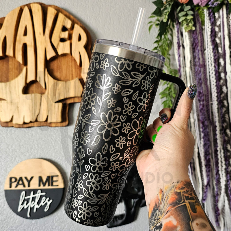 Doodle Flowers 40oz Engraved Stainless Steel Tumbler ©