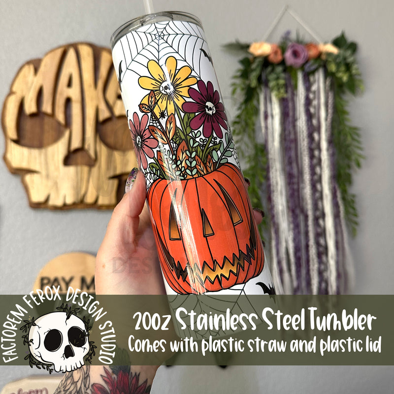 Jack-o-Lantern and Flowers 20oz Stainless Steel Tumbler ©