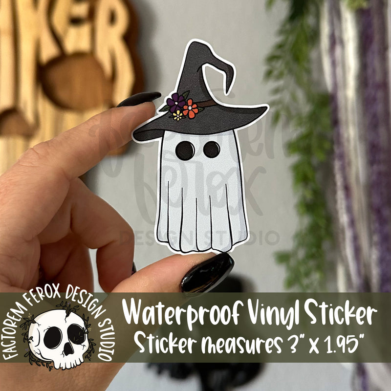 Ghost in a Witch Hat Vinyl Sticker©