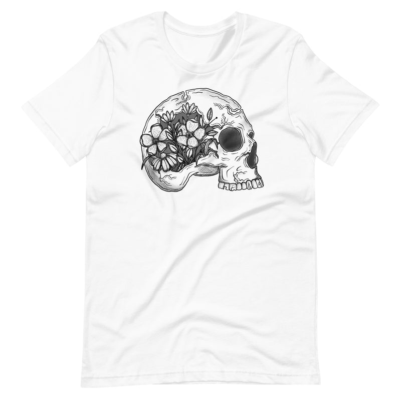 Monochrome Skull and Flowers Unisex T-Shirt ©