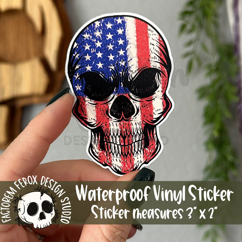 American Flag Skull Vinyl Sticker©
