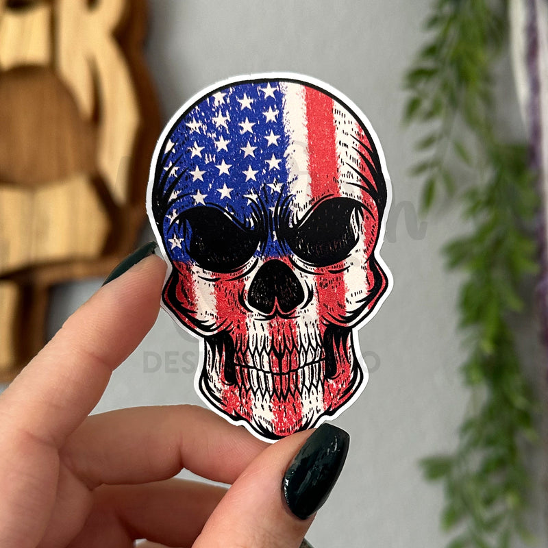 American Flag Skull Vinyl Sticker©