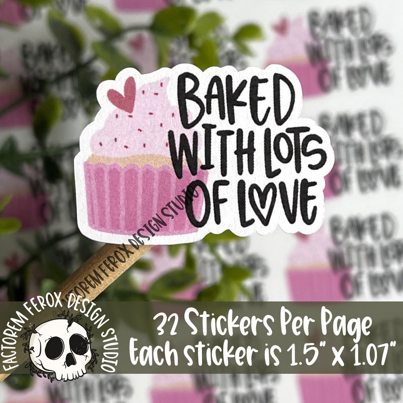 Baked With Lots of Love Cupcake Sticker ©