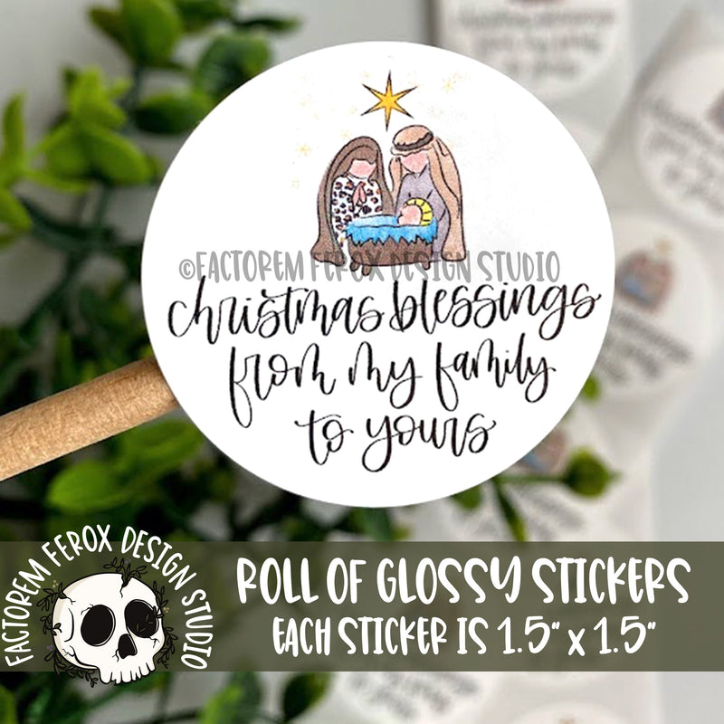 Christmas Blessings Manger Scene Stickers on a Roll