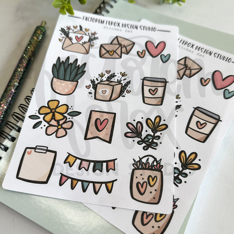 Hearts and Flowers Sticker Set ©