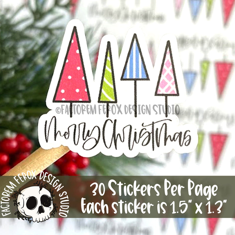 Merry Christmas Colorful Trees Sticker ©