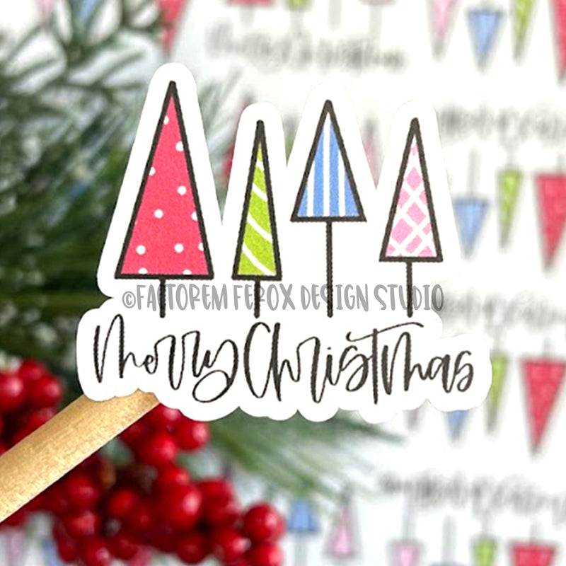 Merry Christmas Colorful Trees Sticker ©