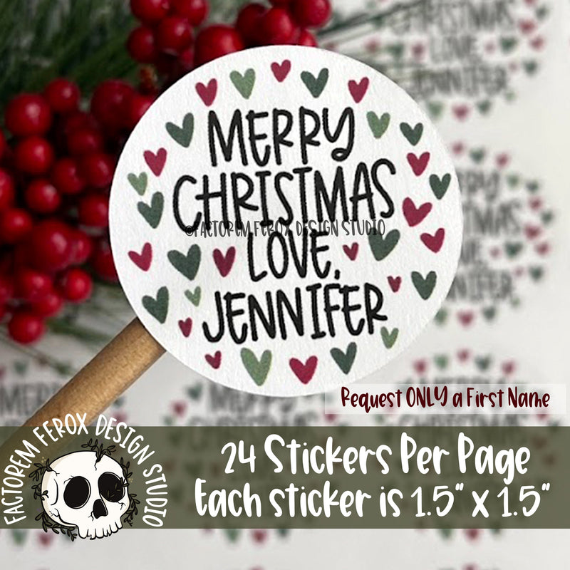 Personalized Merry Christmas Hearts Sticker ©