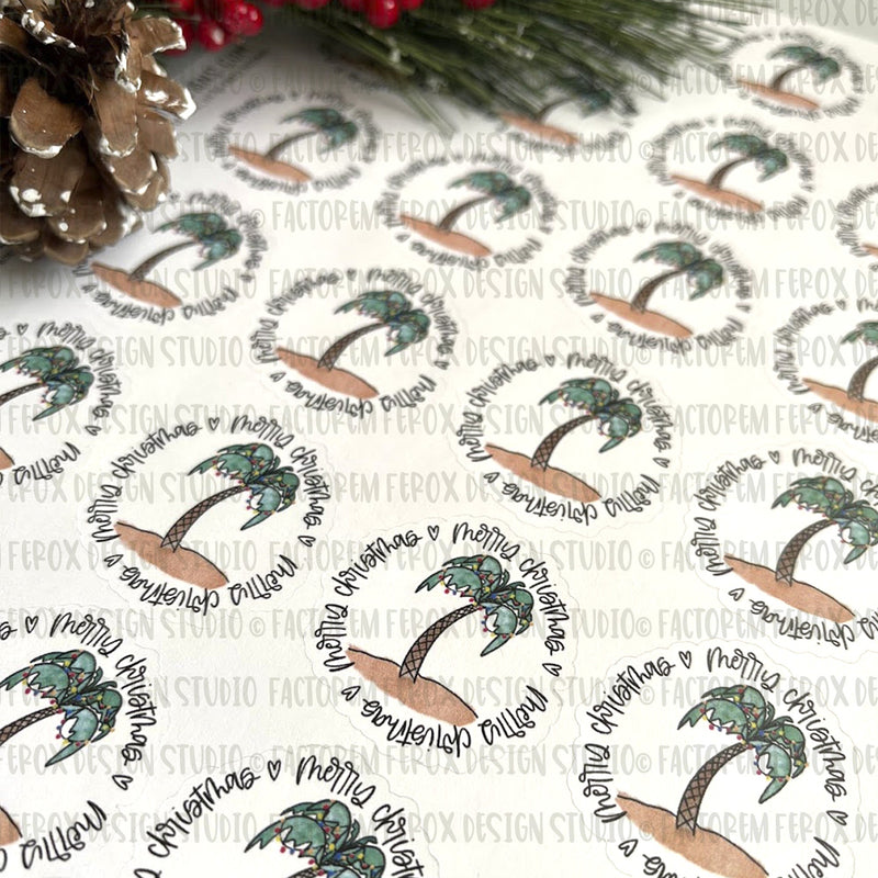 Merry Christmas Palm Tree Sticker ©
