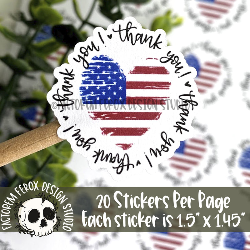 Thank You American Flag Heart Sticker ©