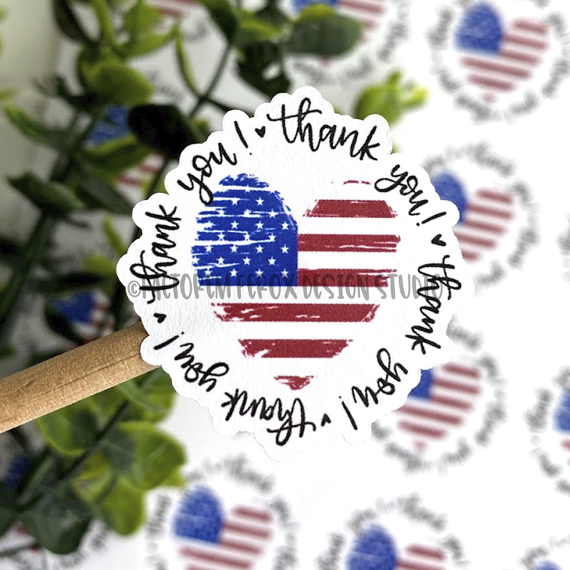 Thank You American Flag Heart Sticker ©